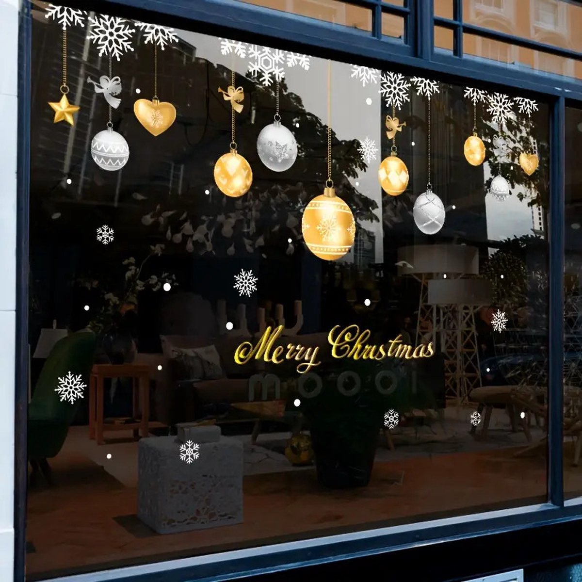 Raamstickers kerst | Gouden en zilveren kerstballen - Kerstversiering - Raamdecoratie feestdagen goud en zilver